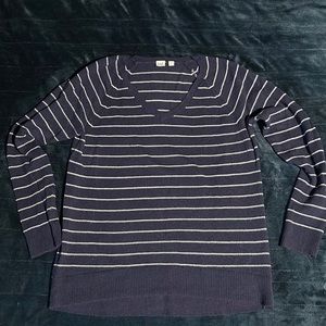 GAP v neck striped navy and white sweater